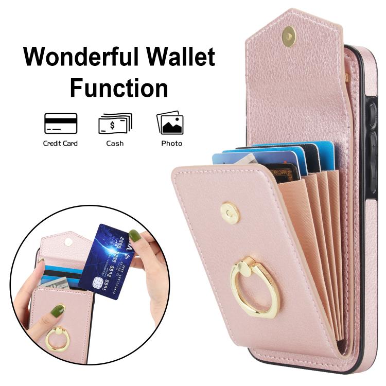For iPhone 16e Ring Holder RFID Card Slot Phone Case(Rose Gold) - iPhone 16e Cases by buy2fix | Online Shopping UK | buy2fix