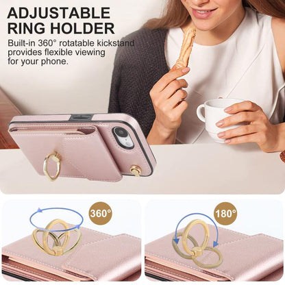 For iPhone 16e Ring Holder RFID Card Slot Phone Case(Rose Gold) - iPhone 16e Cases by buy2fix | Online Shopping UK | buy2fix