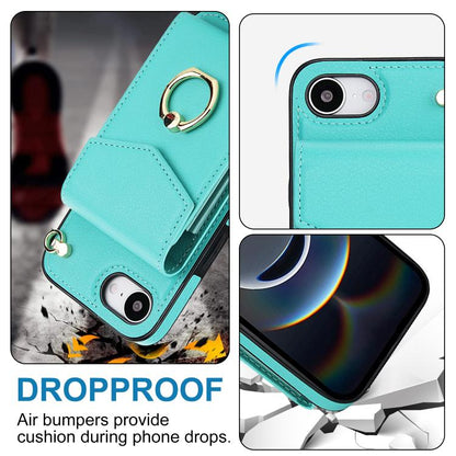 For iPhone 16e Ring Holder RFID Card Slot Phone Case(Mint Green) - iPhone 16e Cases by buy2fix | Online Shopping UK | buy2fix