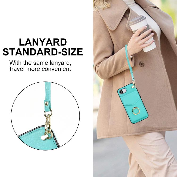 For iPhone 16e Ring Holder RFID Card Slot Phone Case(Mint Green) - iPhone 16e Cases by buy2fix | Online Shopping UK | buy2fix
