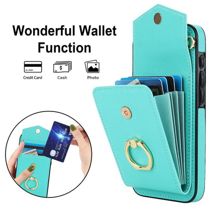 For iPhone 16e Ring Holder RFID Card Slot Phone Case(Mint Green) - iPhone 16e Cases by buy2fix | Online Shopping UK | buy2fix