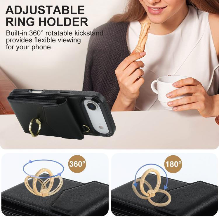 For iPhone Air Ring Holder RFID Card Slot Phone Case(Black) - iPhone Air Cases by buy2fix | Online Shopping UK | buy2fix