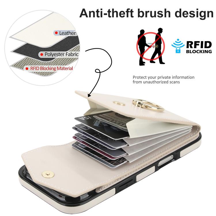 For iPhone Air Ring Holder RFID Card Slot Phone Case(Beige) - iPhone Air Cases by buy2fix | Online Shopping UK | buy2fix