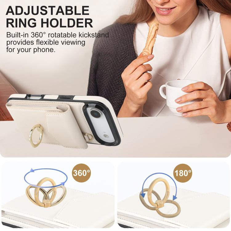 For iPhone Air Ring Holder RFID Card Slot Phone Case(Beige) - iPhone Air Cases by buy2fix | Online Shopping UK | buy2fix