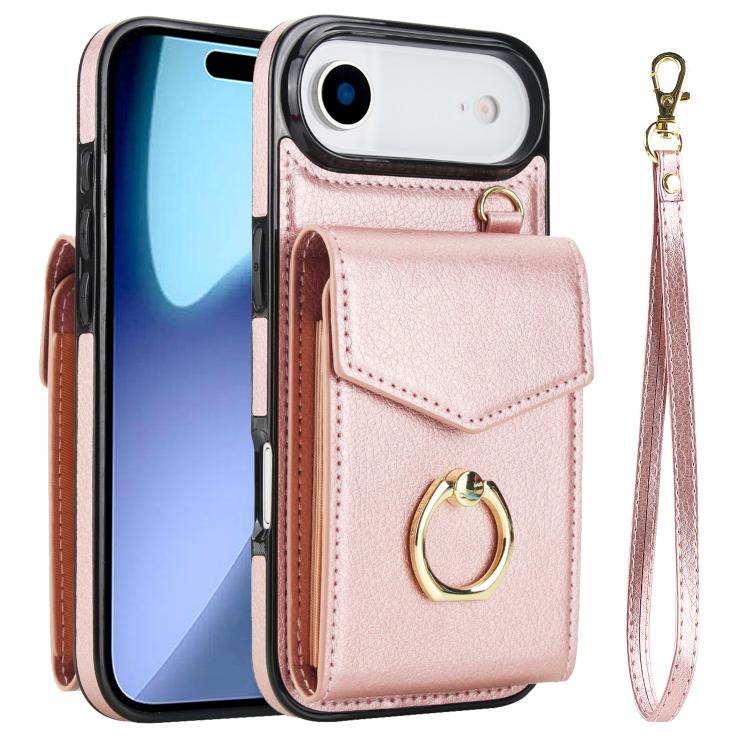 For iPhone Air Ring Holder RFID Card Slot Phone Case(Rose Gold) - iPhone Air Cases by buy2fix | Online Shopping UK | buy2fix