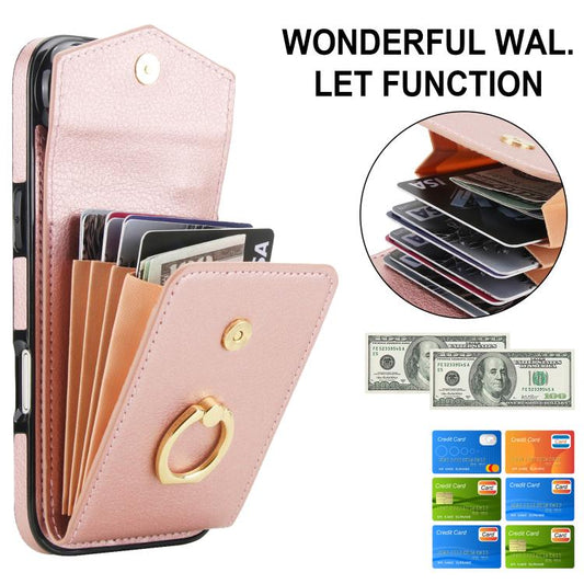 For iPhone Air Ring Holder RFID Card Slot Phone Case(Rose Gold) - iPhone Air Cases by buy2fix | Online Shopping UK | buy2fix