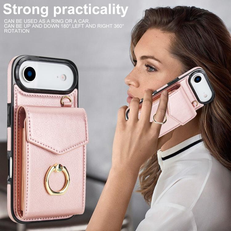 For iPhone Air Ring Holder RFID Card Slot Phone Case(Rose Gold) - iPhone Air Cases by buy2fix | Online Shopping UK | buy2fix