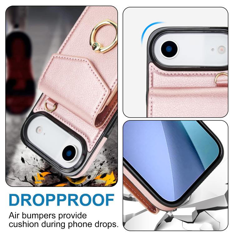 For iPhone Air Ring Holder RFID Card Slot Phone Case(Rose Gold) - iPhone Air Cases by buy2fix | Online Shopping UK | buy2fix