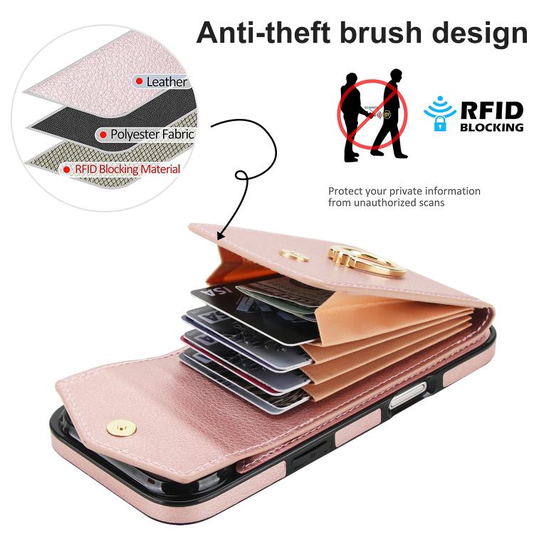 For iPhone Air Ring Holder RFID Card Slot Phone Case(Rose Gold) - iPhone Air Cases by buy2fix | Online Shopping UK | buy2fix