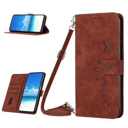 For OPPO A58 4G Skin Feel Heart Pattern Leather Phone Case with Lanyard(Brown) by buy2fix