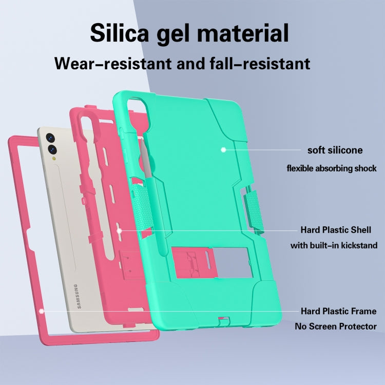 For Samsung Galaxy Tab S9+ Contrast Color Silicone PC Tablet Case with Holder(Mint Green + Rose Red) - Galaxy Tab S9+ Cases by buy2fix | Online Shopping UK | buy2fix