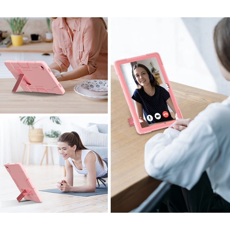 For Samsung Galaxy Tab A9+ Contrast Color Silicone PC Tablet Case with Holder(Rose Gold) - Galaxy Tab A9+ by buy2fix | Online Shopping UK | buy2fix