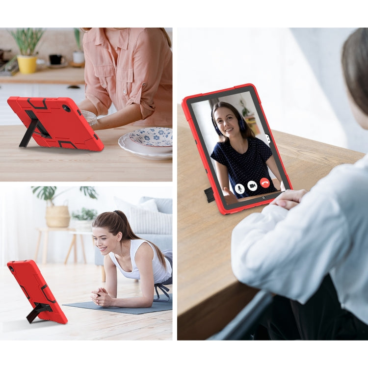 For Samsung Galaxy Tab A9+ Contrast Color Silicone PC Tablet Case with Holder(Red + Black) - Galaxy Tab A9+ by buy2fix | Online Shopping UK | buy2fix