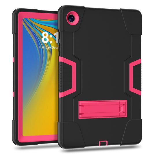 For Samsung Galaxy Tab A9+ Contrast Color Silicone PC Tablet Case with Holder(Black + Rose Red) - Galaxy Tab A9+ by buy2fix | Online Shopping UK | buy2fix