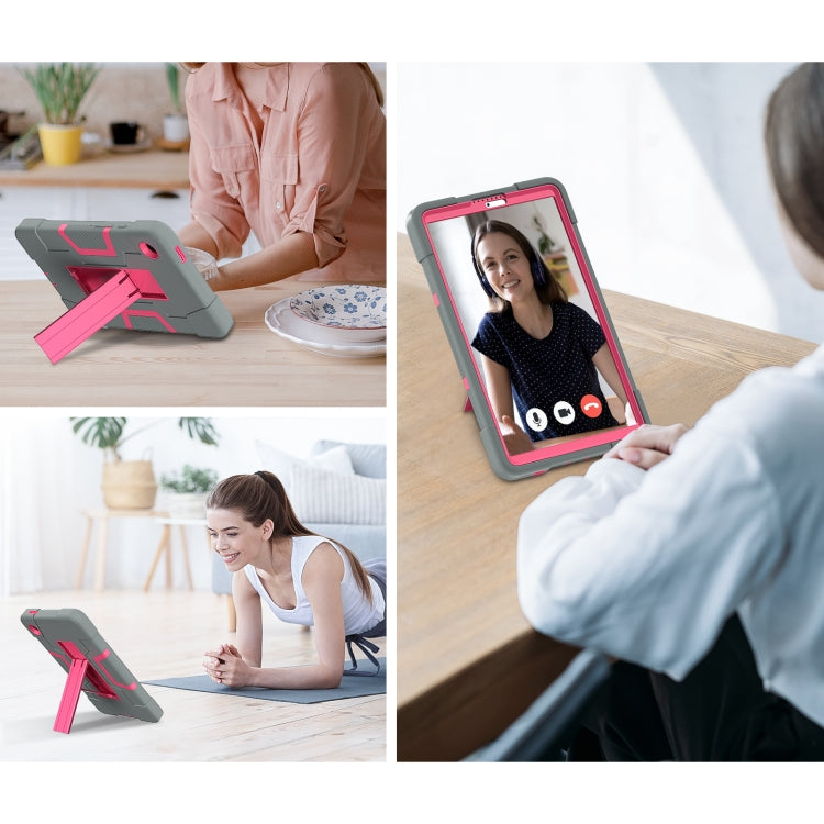 For Samsung Galaxy Tab A9 Contrast Color Silicone PC Tablet Case with Holder(Grey + Rose Red) by buy2fix