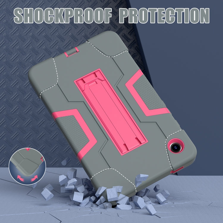 For Samsung Galaxy Tab A9 Contrast Color Silicone PC Tablet Case with Holder(Grey + Rose Red) by buy2fix