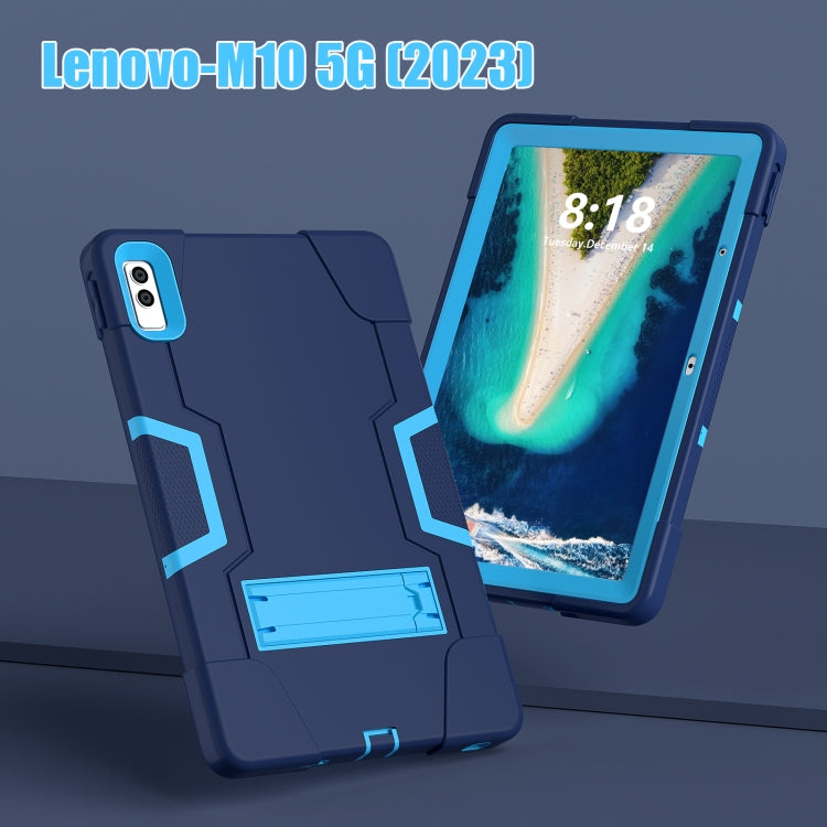 For Lenovo Tab M10 5G 10.6 inch Contrast Color Silicone PC Tablete Case with Holder(Navy Blue + Blue) - Lenovo by buy2fix | Online Shopping UK | buy2fix