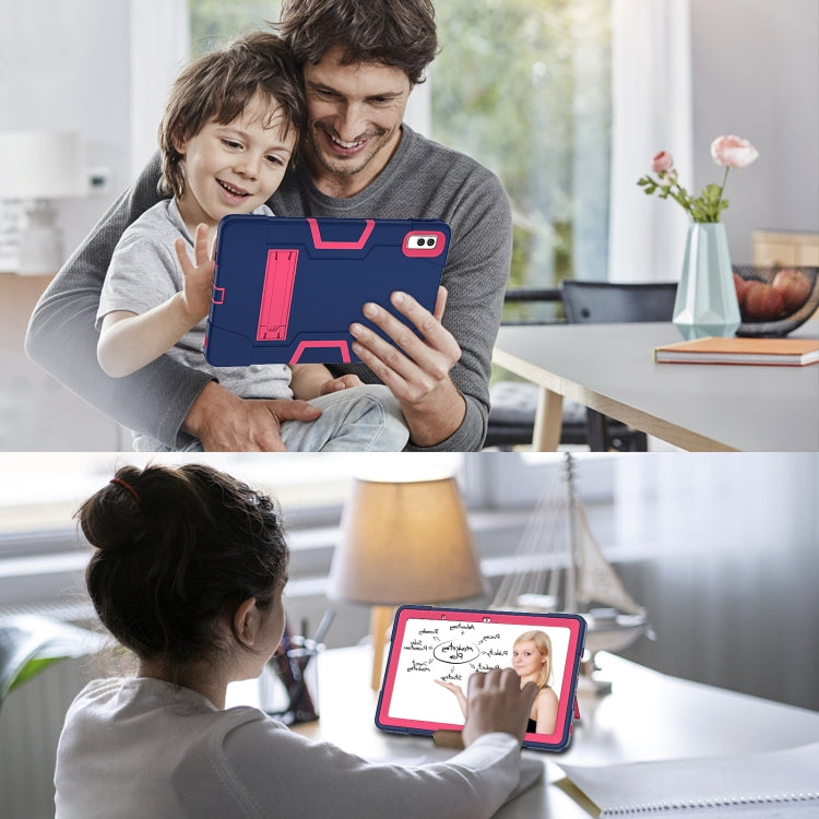 For Lenovo Tab M10 5G 10.6 inch Contrast Color Silicone PC Tablete Case with Holder(Navy Blue + Rose Red) - Lenovo by buy2fix | Online Shopping UK | buy2fix