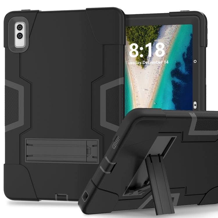 For Lenovo Tab M10 5G 10.6 inch Contrast Color Silicone PC Tablete Case with Holder(Black) - Lenovo by buy2fix | Online Shopping UK | buy2fix