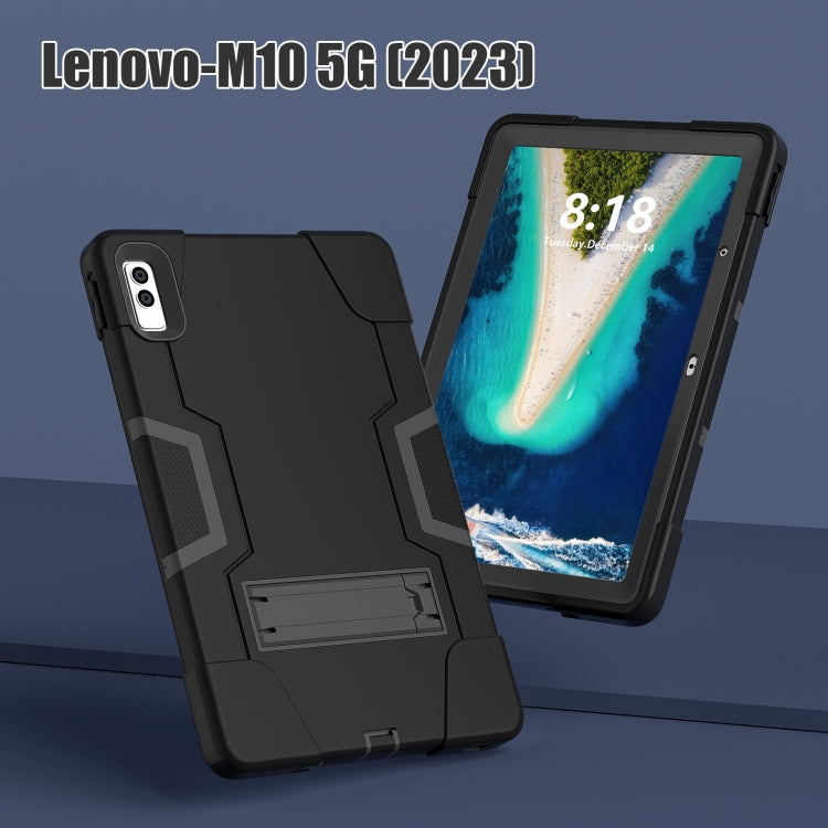 For Lenovo Tab M10 5G 10.6 inch Contrast Color Silicone PC Tablete Case with Holder(Black) - Lenovo by buy2fix | Online Shopping UK | buy2fix