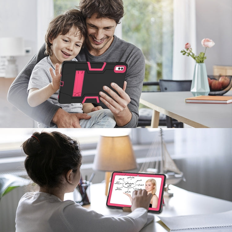 For Lenovo Tab M10 5G 10.6 inch Contrast Color Silicone PC Tablete Case with Holder(Black + Rose Red) - Lenovo by buy2fix | Online Shopping UK | buy2fix