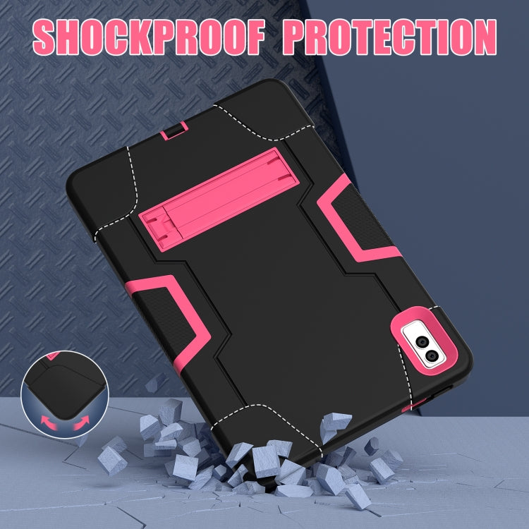 For Lenovo Tab M10 5G 10.6 inch Contrast Color Silicone PC Tablete Case with Holder(Black + Rose Red) - Lenovo by buy2fix | Online Shopping UK | buy2fix