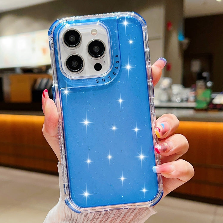 For iPhone 16 Pro Max Glitter Powder 3-in-1 TPU + PC Phone Case(Blue) by buy2fix