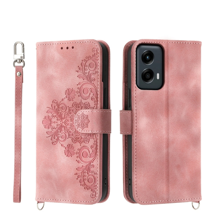 For Motorola Moto G Stylus 5G 2024 Skin Feel Flowers Embossed Wallet Leather Phone Case(Pink) by buy2fix