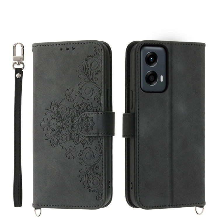 For Motorola Moto G Stylus 5G 2024 Skin Feel Flowers Embossed Wallet Leather Phone Case(Black) by buy2fix