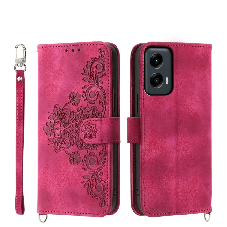 For Motorola Moto G Stylus 5G 2024 Skin Feel Flowers Embossed Wallet Leather Phone Case(Wine Red) by buy2fix