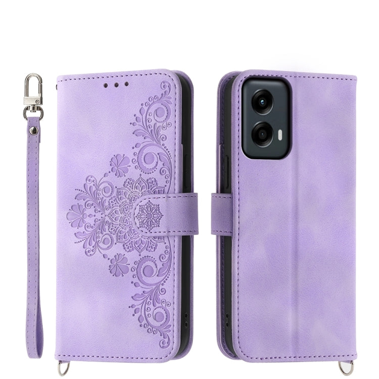 For Motorola Moto G Stylus 5G 2024 Skin Feel Flowers Embossed Wallet Leather Phone Case(Purple) by buy2fix