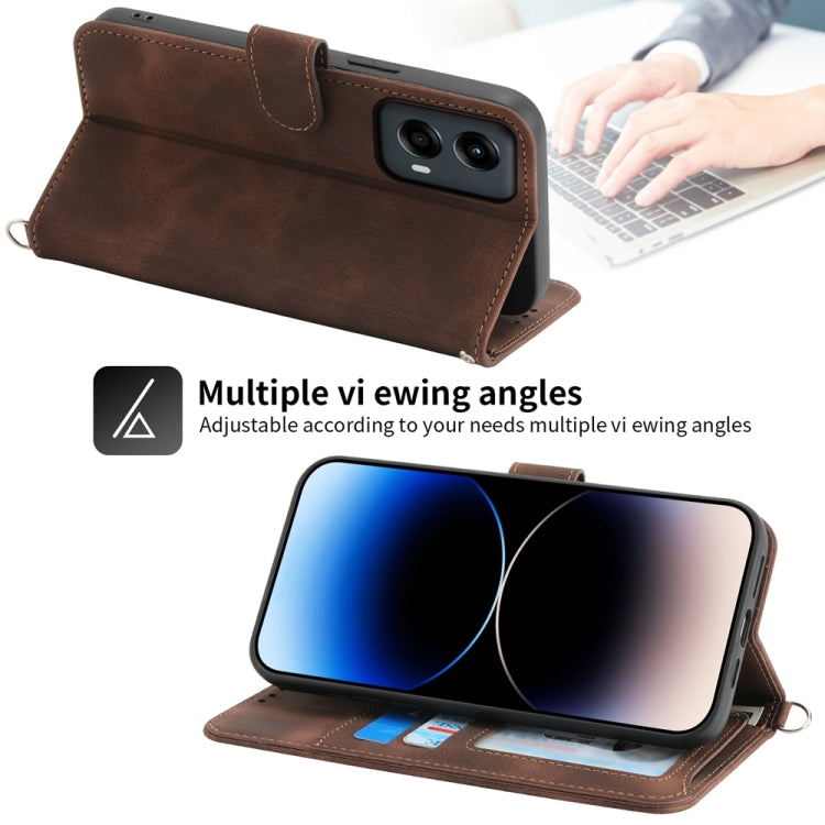 For Motorola Moto G Stylus 5G 2024 Skin Feel Flowers Embossed Wallet Leather Phone Case(Brown) by buy2fix