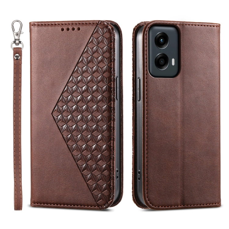For Motorola Moto G Stylus 5G 2024 Cubic Grid Calf Texture Magnetic Leather Phone Case(Brown) by buy2fix