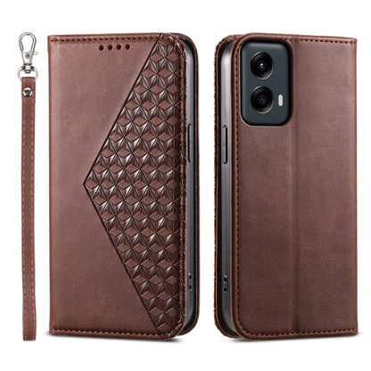 For Motorola Moto G Stylus 5G 2024 Cubic Grid Calf Texture Magnetic Leather Phone Case(Brown) by buy2fix