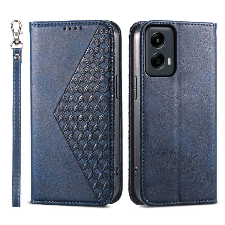 For Motorola Moto G Stylus 5G 2024 Cubic Grid Calf Texture Magnetic Leather Phone Case(Blue) by buy2fix