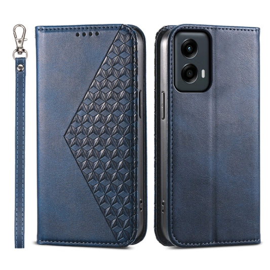 For Motorola Moto G Stylus 5G 2024 Cubic Grid Calf Texture Magnetic Leather Phone Case(Blue) by buy2fix