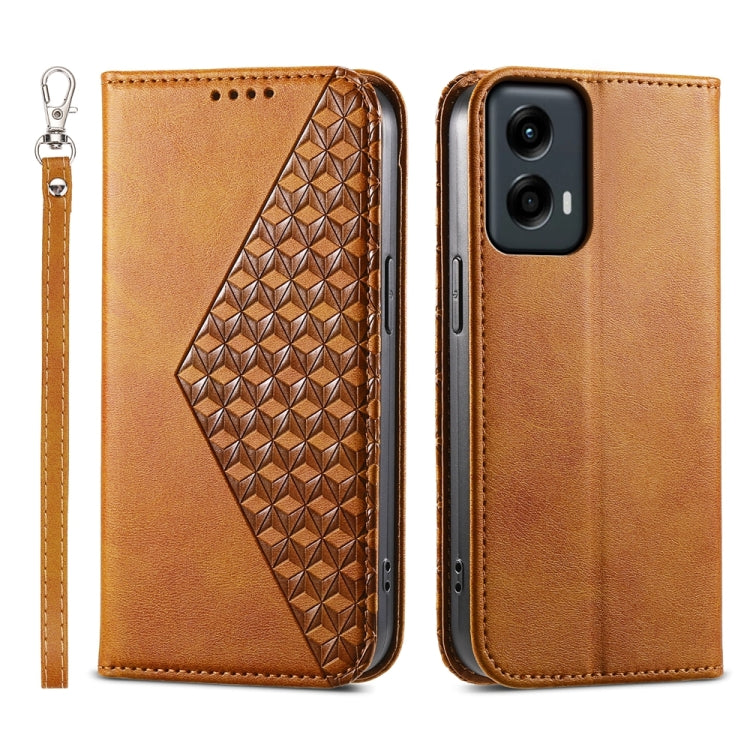 For Motorola Moto G Stylus 5G 2024 Cubic Grid Calf Texture Magnetic Leather Phone Case(Yellow) by buy2fix