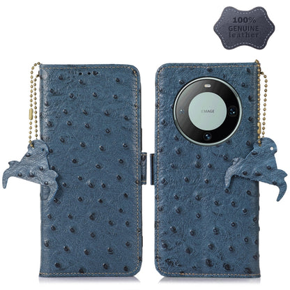 For Huawei Mate 60 Pro Ostrich Pattern Genuine Leather RFID Phone Case(Blue) - Huawei Cases by buy2fix | Online Shopping UK | buy2fix