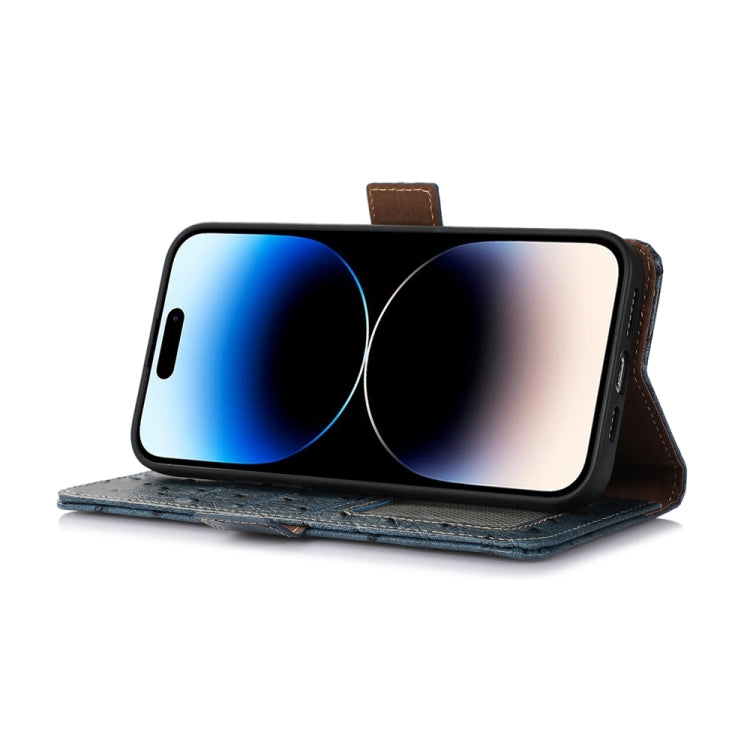 For Huawei Mate 60 Pro Ostrich Pattern Genuine Leather RFID Phone Case(Blue) - Huawei Cases by buy2fix | Online Shopping UK | buy2fix