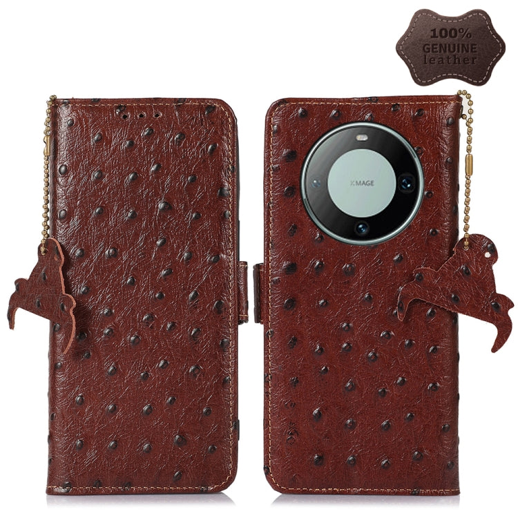 For Huawei Mate 60 Pro Ostrich Pattern Genuine Leather RFID Phone Case(Coffee) - Huawei Cases by buy2fix | Online Shopping UK | buy2fix