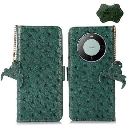 For Huawei Mate 60 Ostrich Pattern Genuine Leather RFID Phone Case(Green) - Huawei Cases by buy2fix | Online Shopping UK | buy2fix