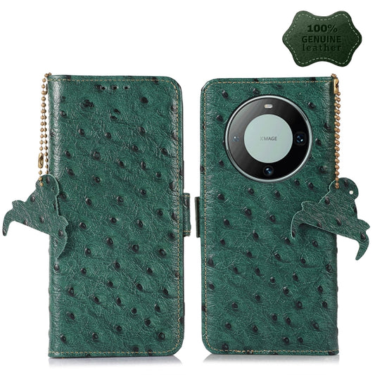 For Huawei Mate 60 Ostrich Pattern Genuine Leather RFID Phone Case(Green) - Huawei Cases by buy2fix | Online Shopping UK | buy2fix
