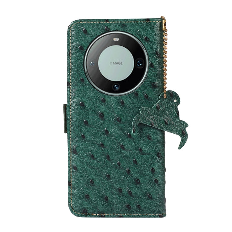 For Huawei Mate 60 Ostrich Pattern Genuine Leather RFID Phone Case(Green) - Huawei Cases by buy2fix | Online Shopping UK | buy2fix
