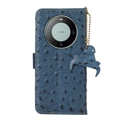 For Huawei Mate 60 Ostrich Pattern Genuine Leather RFID Phone Case(Blue) - Huawei Cases by buy2fix | Online Shopping UK | buy2fix