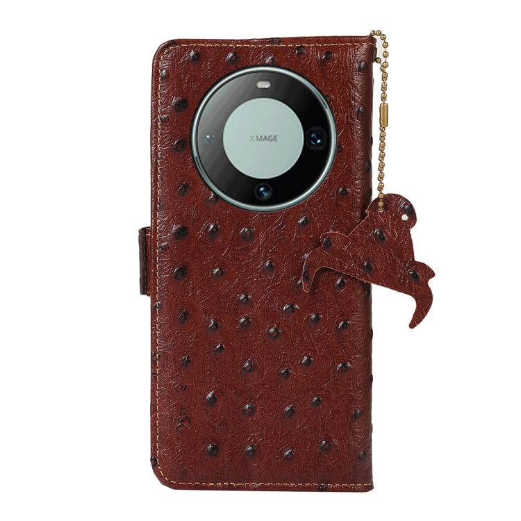 For Huawei Mate 60 Ostrich Pattern Genuine Leather RFID Phone Case(Coffee) - Huawei Cases by buy2fix | Online Shopping UK | buy2fix