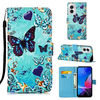 For Motorola Moto G Play 4G 2024 Colored Drawing Pattern Plain Weave Leather Phone Case(Caring Butterfly) by buy2fix