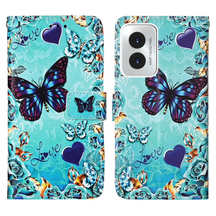 For Motorola Moto G Play 4G 2024 Colored Drawing Pattern Plain Weave Leather Phone Case(Caring Butterfly) by buy2fix