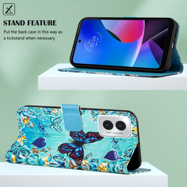 For Motorola Moto G Play 4G 2024 Colored Drawing Pattern Plain Weave Leather Phone Case(Caring Butterfly) by buy2fix