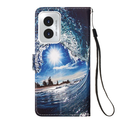 For Motorola Moto G Play 4G 2024 Colored Drawing Pattern Plain Weave Leather Phone Case(Waves And Sun) by buy2fix