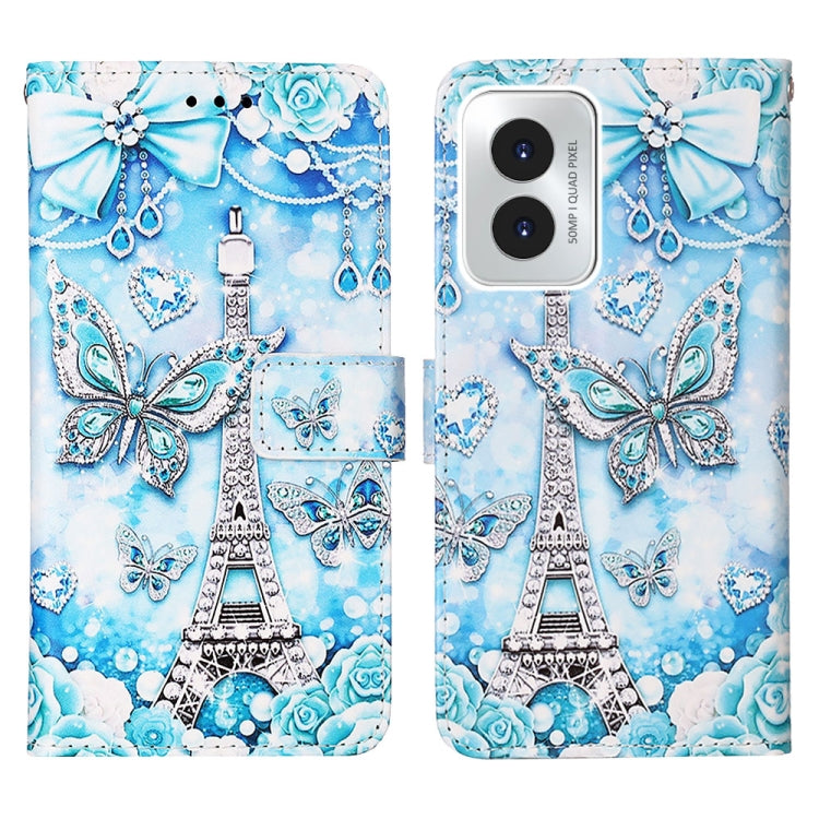 For Motorola Moto G Play 4G 2024 Colored Drawing Pattern Plain Weave Leather Phone Case(Tower Butterfly) by buy2fix